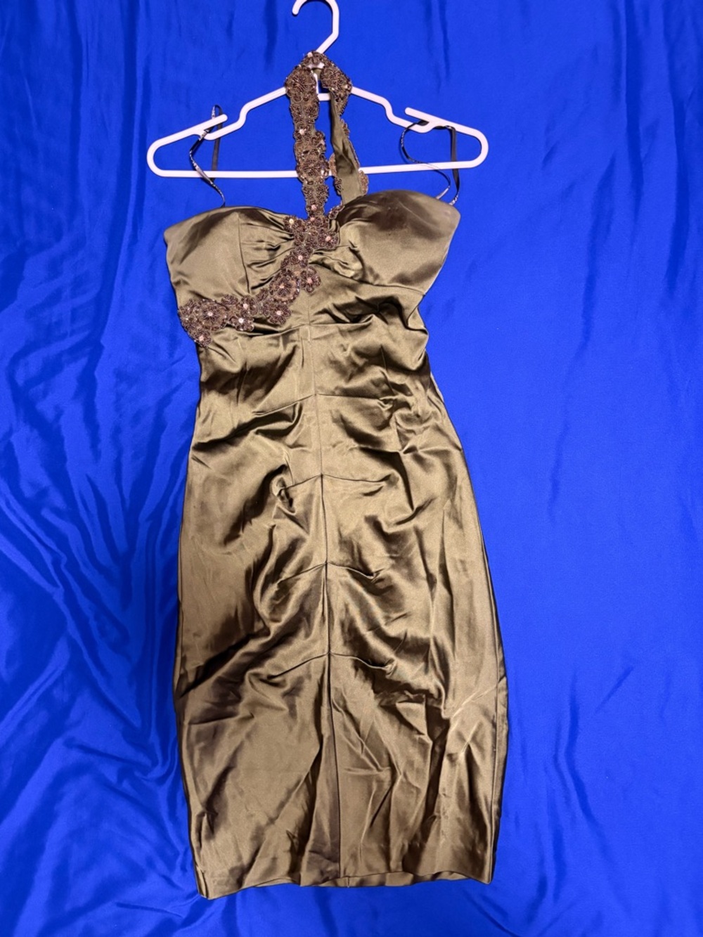 Xscape Olive One-Shoulder Sheath Dress with Beaded Strap